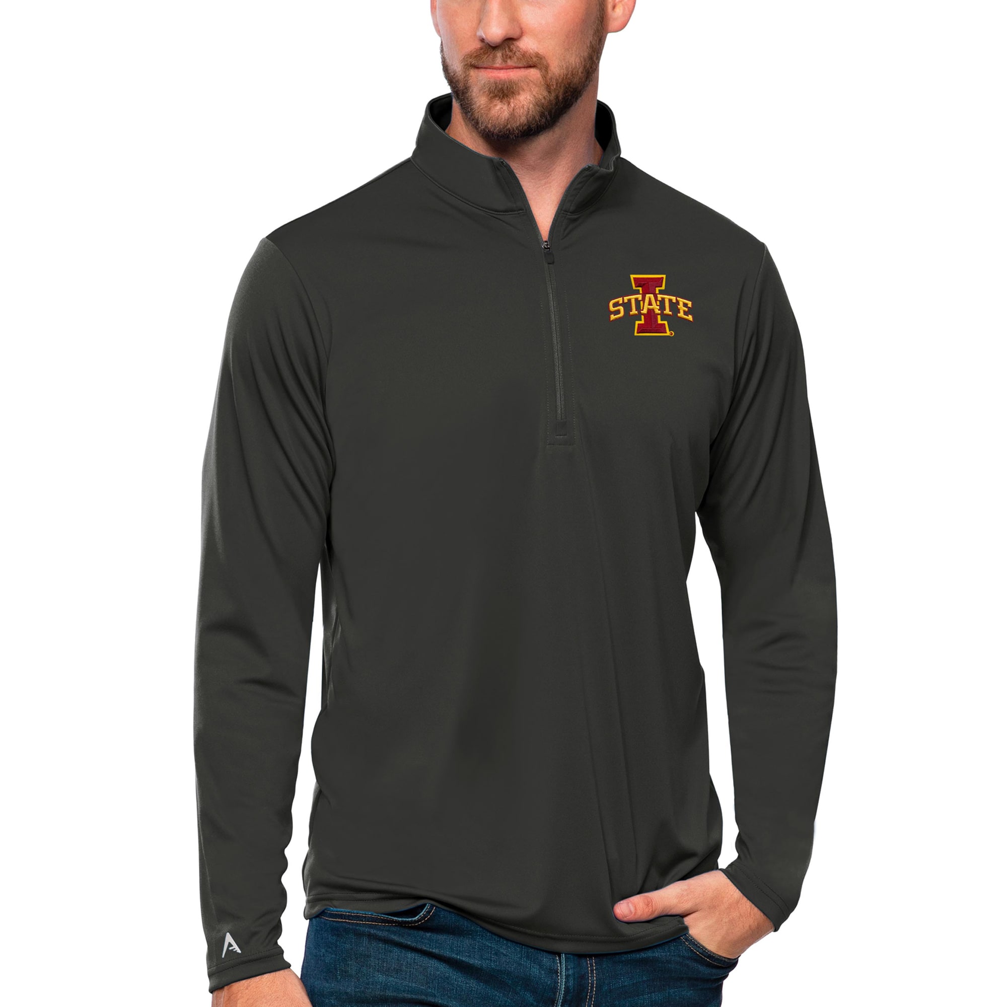 Men's Antigua Charcoal Iowa State Cyclones Tribute Quarter-Zip Top